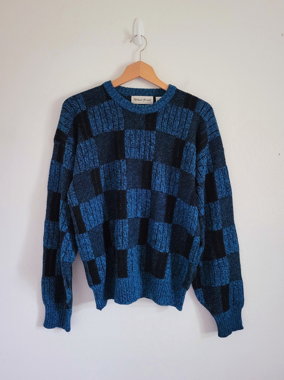 Vintage Michael Gerald Blue Checkered Mens Sweater 90s